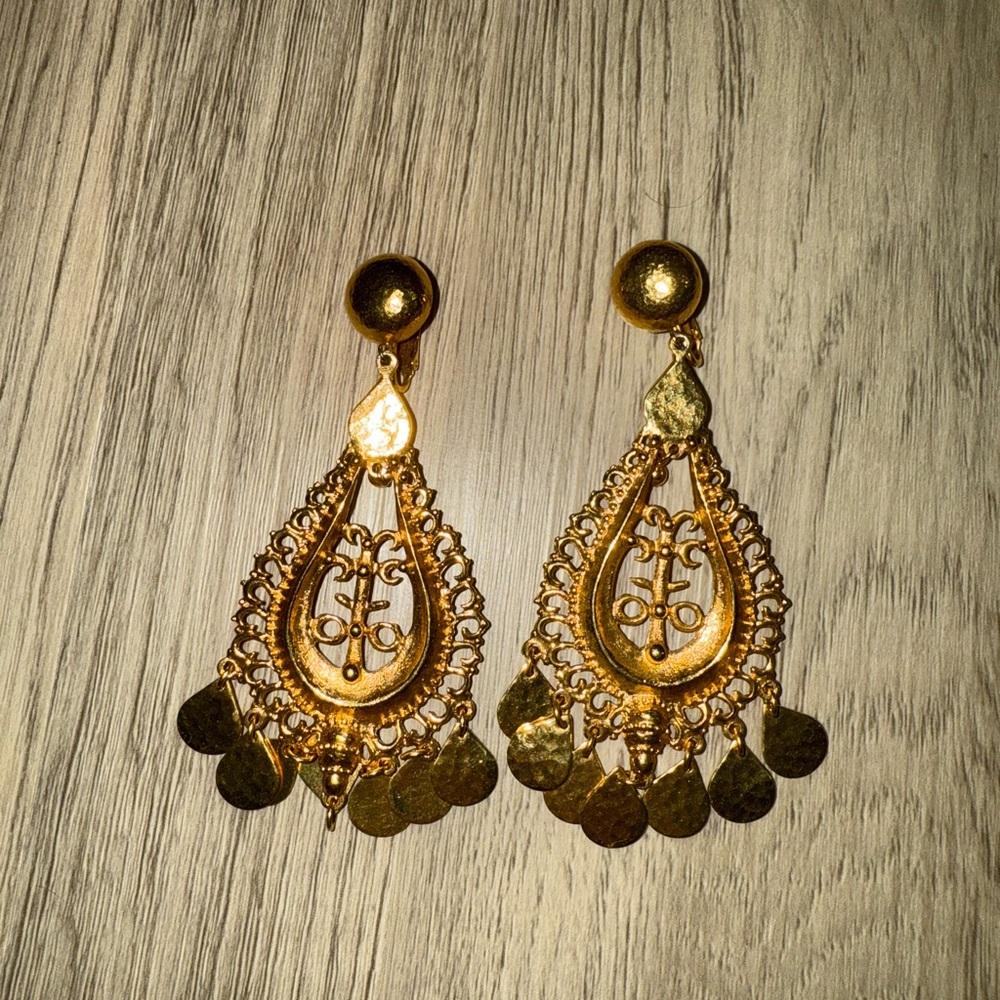Ornate Gold Teardrop Earrings